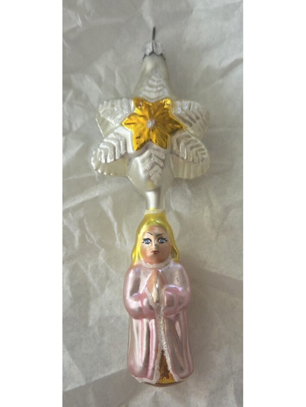 Christopher Radko Glory On High Angel & Star Glass Handpainted Ornament, Mint